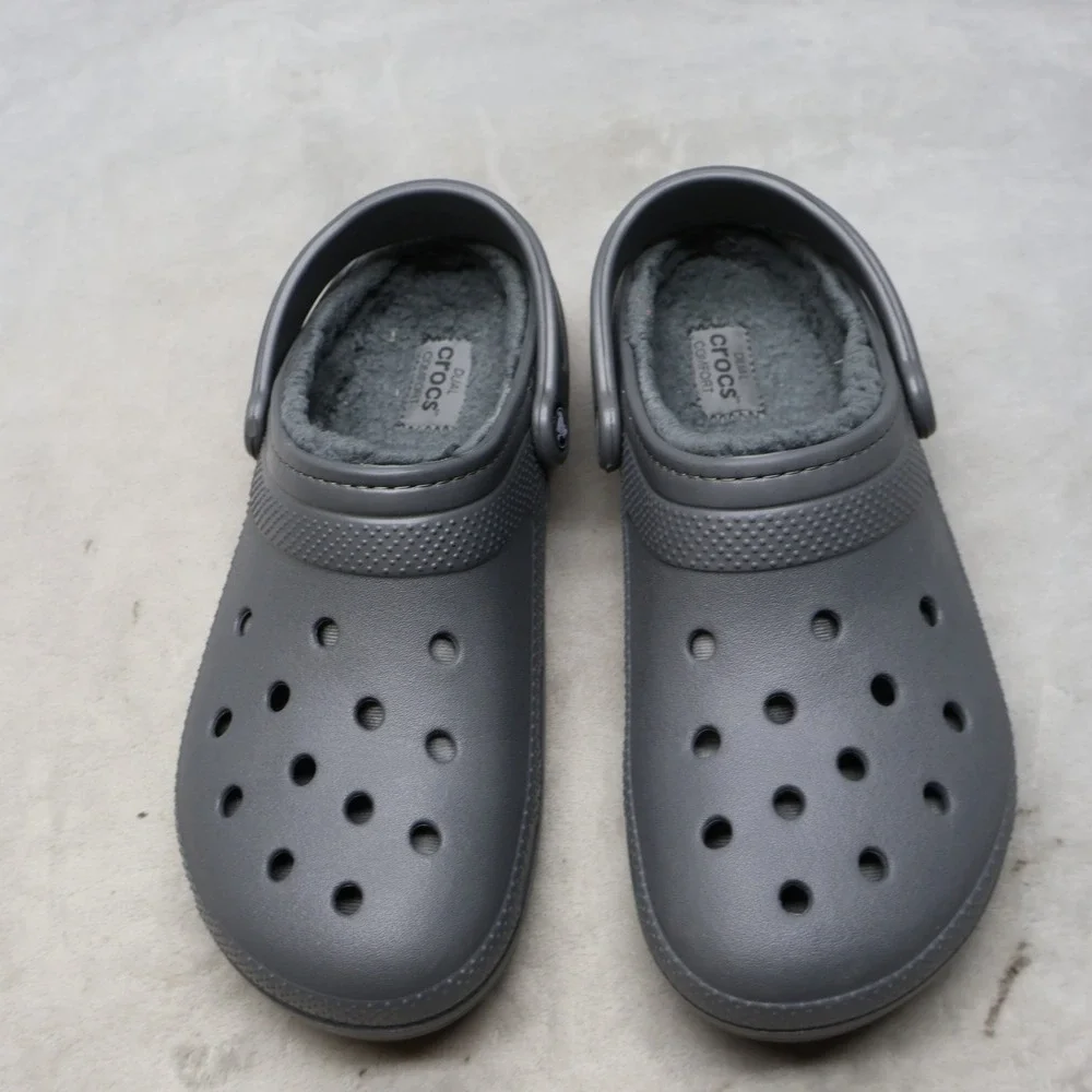 Crocs Unisex M10 W12 Clog Grey Classic Lined Fleece Comfort Slip On Light Indoor